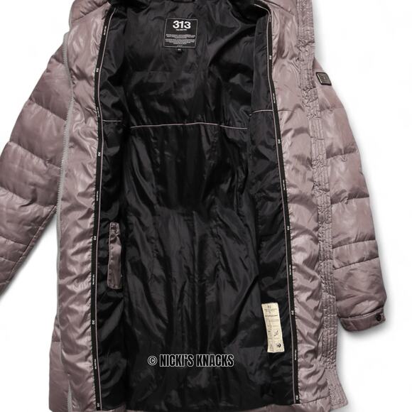 313 Tre Uno Tre Duck Down Puffer Belted Fur Hood Long Winter Coat Gray Size L - Picture 7 of 13